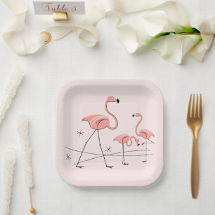 Flamingos Pink Trio 2 square Paper Plates