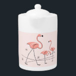 Flamingos Pink Trio 2 teapot<br><div class="desc">Stylish design with a retro touch featuring flamingos standing and stars on a pink background. A customizable design for you to personalise with your own text, images and ideas. An original digital art image created by QuirkyChic.</div>