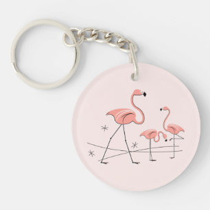 Flamingos Pink Trio 2 Text back acrylic key chain
