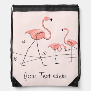Flamingos Pink Trio 2 'text' Drawstring Backpack by QuirkyChic at Zazzle