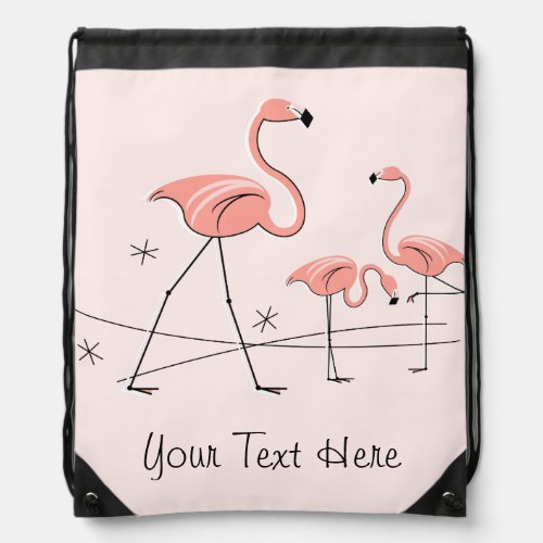 Flamingos Pink Trio 2 Text drawstring backpack