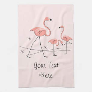 Flamingos Pink Trio 2 Text kitchen towel