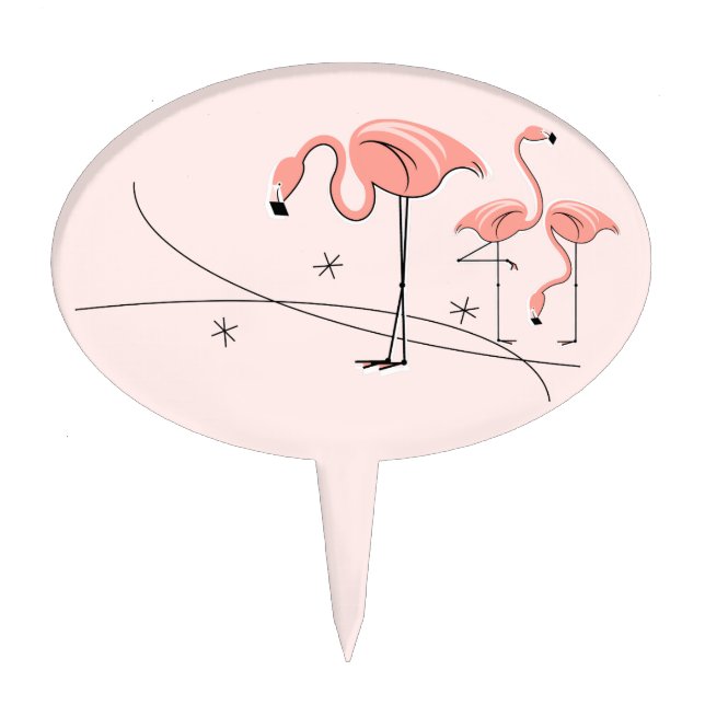 Flamingos Pink Trio 3 cake pick oval (Front)