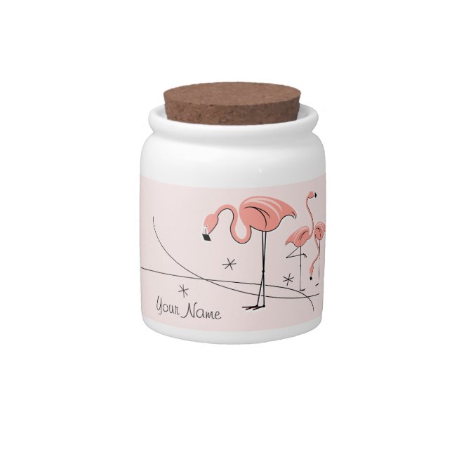 Flamingos Pink Trio 3 Name candy jar (Front)
