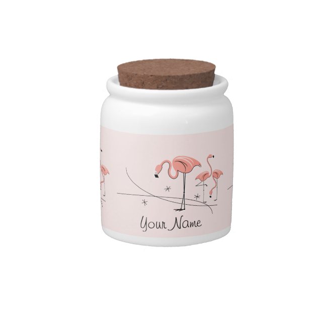 Flamingos Pink Trio 3 Name candy jar (Front)