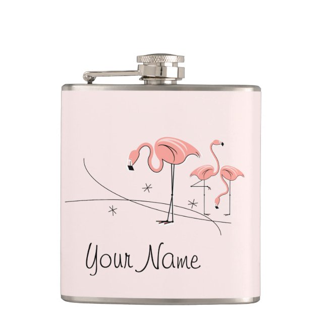 Flamingos Pink Trio 3 Name wrapped flask (Front)
