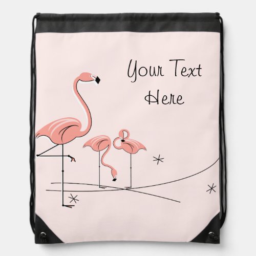 Flamingos Pink Trio 4 Text drawstring backpack