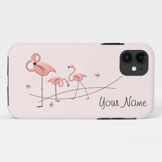 Flamingos Pink Trio 'Name' iPhone 11 case (Back (Horizontal))