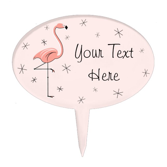 Flamingos Pink Your Text cake pick oval (Front)