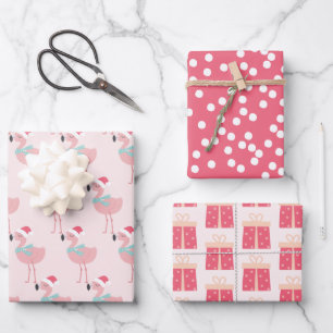 Flamingos, Presents & Polkadots - Cute Christmas Wrapping Paper Sheets