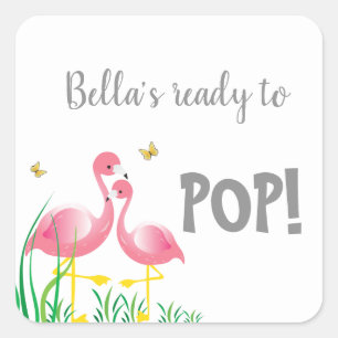 Flamingos Ready to POP Baby Shower Sticker