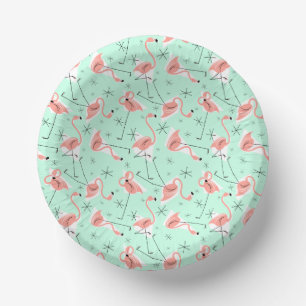 Flamingos Retro Green Multi Paper Bowls