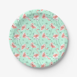 Flamingos Retro Green Multi Paper Plates