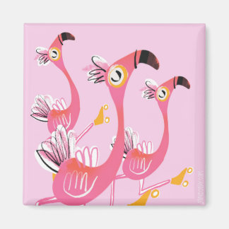 Flamingos Roller Skating  Magnet