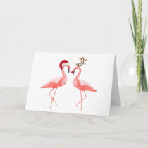 Flamingos Santa and Rudolph Christmas Holiday Card
