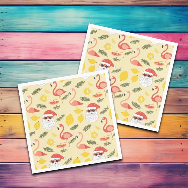 Flamingos & Santa Christmas in July Party Napkins (Creator Uploaded)