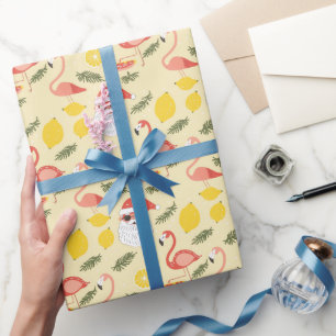 Flamingos & Santa Christmas in July Wrapping Paper