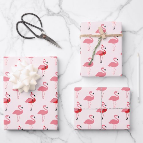 Flamingos Santa Pink Flamingo Pattern Christmas Wr Wrapping Paper Sheets