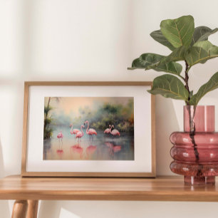 Flamingos Seascape Jungle Watercolor Print