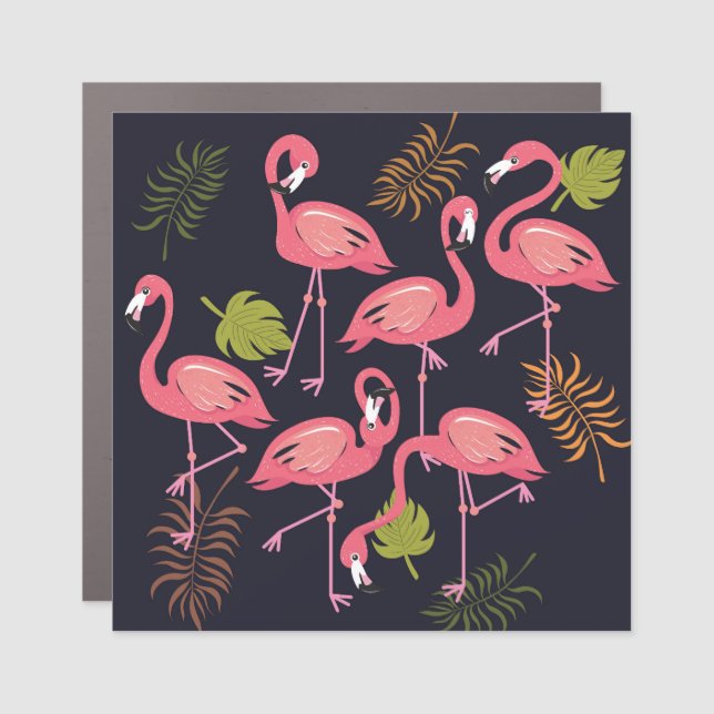 Flamingos set, tropical bird vintage. car magnet (Front)