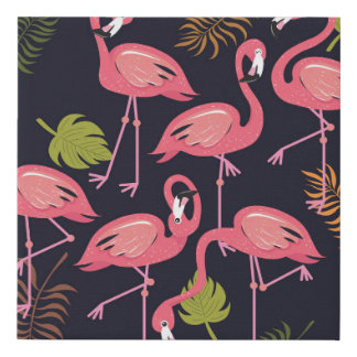 Flamingos set, tropical bird vintage. faux canvas print
