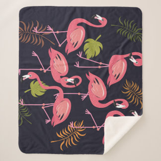 Flamingos set, tropical bird vintage. sherpa blanket