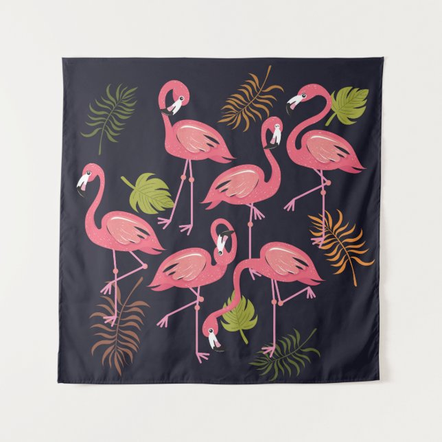 Flamingos set, tropical bird vintage. tapestry (Front)