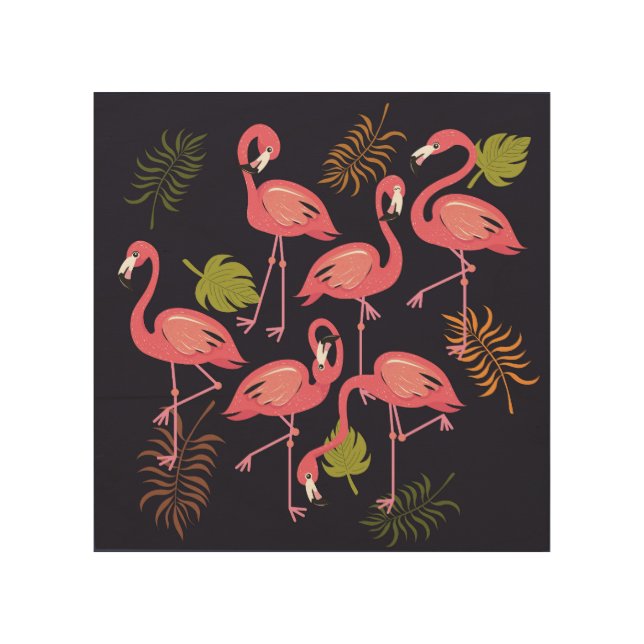 Flamingos set, tropical bird vintage. wood wall art (Front)