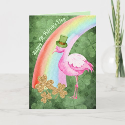 Flamingos St Patricks Day Good Luck Charms Card
