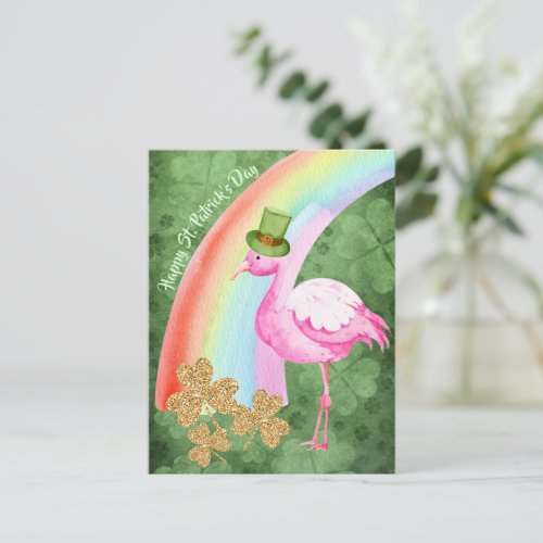 Flamingos St Patricks Day Good Luck Charms Postcard