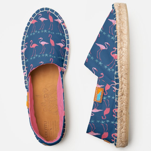 Flamingos Starfish Navy Blue Pattern Espadrilles (Side)