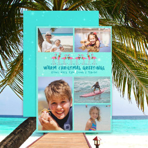 Flamingos Stars Christmas Photo Collage Flat Card