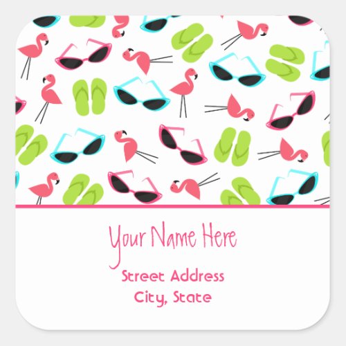 Flamingos  Sunglasses Address Sticker