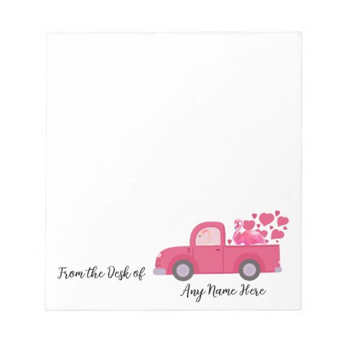 Flamingos Sweet Hearts Pickup Truck Personalized Notepad