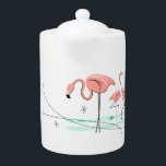 Flamingos Trio 3 teapot<br><div class="desc">Stylish design with a retro touch featuring flamingos standing in water on a white background. A customizable design for you to personalise with your own text, images and ideas. An original digital art image created by QuirkyChic.</div>