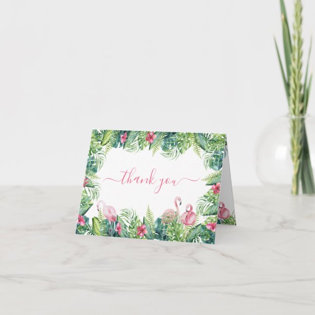 Flamingos Tropical Baby Shower Thank You Card (Front)