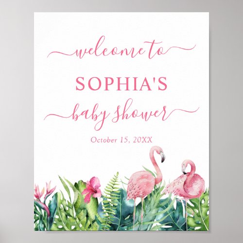 Flamingos Tropical Baby Shower Welcome Poster