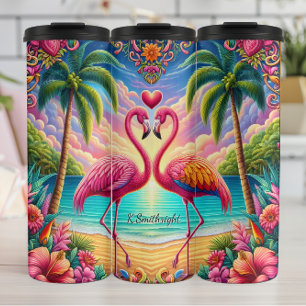 Flamingos Tropical Beach Paradise Thermal Tumbler
