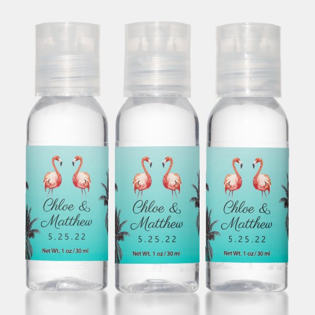 Flamingos Tropical Beach Wedding Travel Bottle Set Hand Sanitizer (Set)