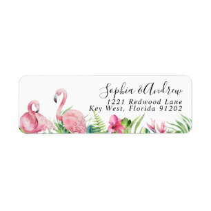 Flamingos Tropical Flowers Return Address Label