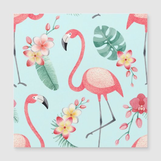 Flamingos Tropical Flowers Watercolor Pattern (Front)