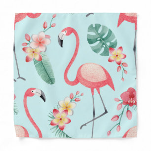 Flamingos Tropical Flowers Watercolor Pattern Bandana
