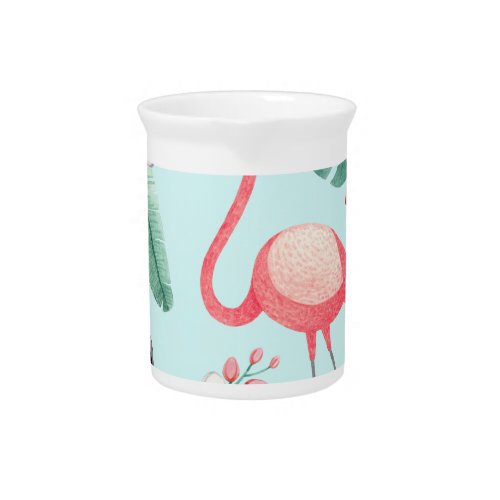 Flamingos Tropical Flowers Watercolor Pattern Beverage Pitcher