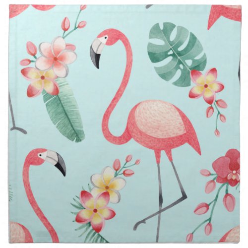 Flamingos Tropical Flowers Watercolor Pattern Cloth Napkin