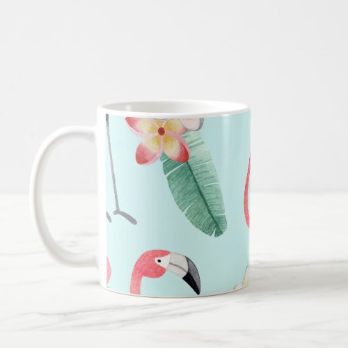 Flamingos Tropical Flowers Watercolor Pattern Coffee Mug