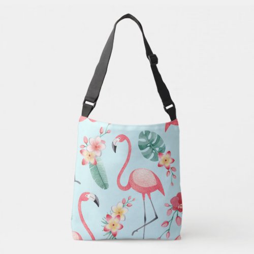 Flamingos Tropical Flowers Watercolor Pattern Crossbody Bag