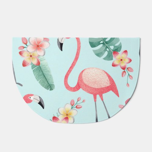 Flamingos Tropical Flowers Watercolor Pattern Doormat