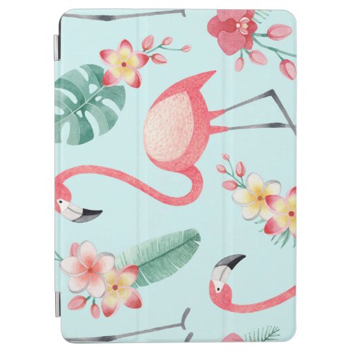 Flamingos Tropical Flowers Watercolor Pattern iPad Air Cover