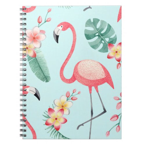 Flamingos Tropical Flowers Watercolor Pattern Notebook