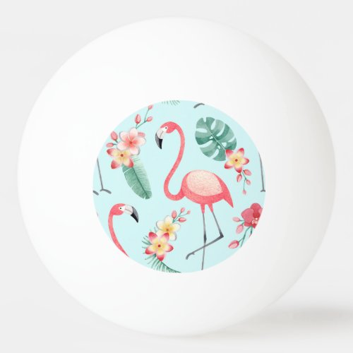 Flamingos Tropical Flowers Watercolor Pattern Ping Pong Ball
